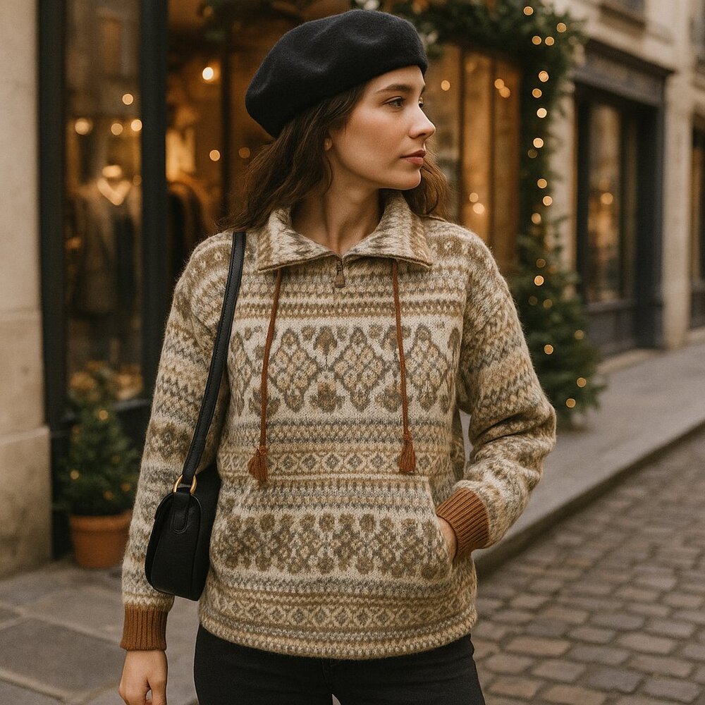 Vintage Denim Republic Nordic Knit Pullover — Made in USA — Rare 1980s Fair Isle